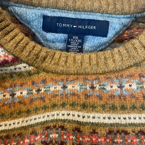 Tommy Hilfiger XXL Fair Isle Lambswool Sweater Crewneck Ribbed Hem and Cuffs - Picture 4 of 14